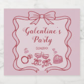 Red Pink Bow Galentine's Party Sparkling Wijnetiket (Enkel label)