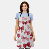 Red & Pink Bows Personalized Christmas Apron Schort (Gedragen)