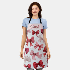 Red & Pink Bows Personalized Christmas Apron Schort