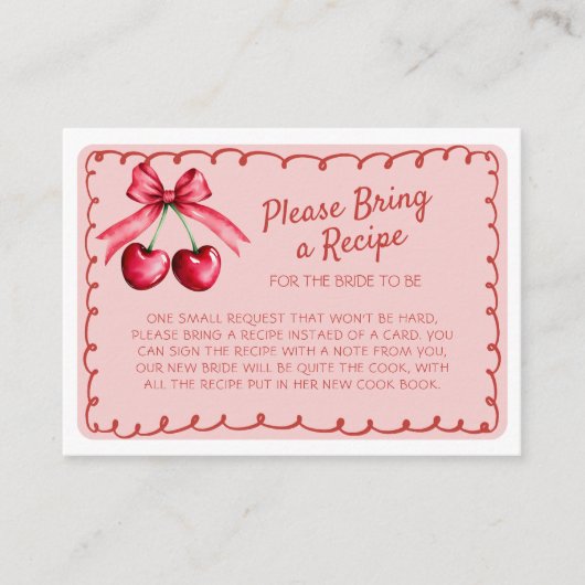 Red Pink Cherry Schattige Vrijgezellenfeest Recept Informatiekaartje (Voorkant)