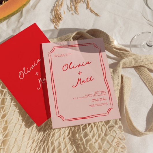 Red + Pink Colorful Wedding Invite Kaart