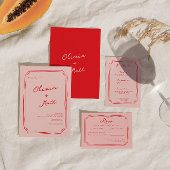 Red + Pink Colorful Wedding Invite Kaart