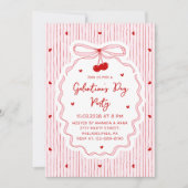 Red Pink Coquette Cherry Bow Galentine's Day Party Kaart (Voorkant)