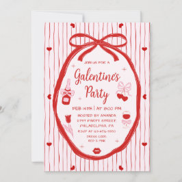 Red Pink Coquette Hand Drawn Galentine's Party Kaart