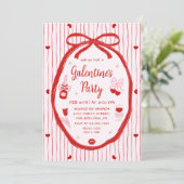 Red Pink Coquette Hand Drawn Galentine's Party  Kaart (Staand voorkant)