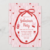 Red Pink Coquette Hand Drawn Galentine's Party  Kaart (Voorkant / Achterkant)