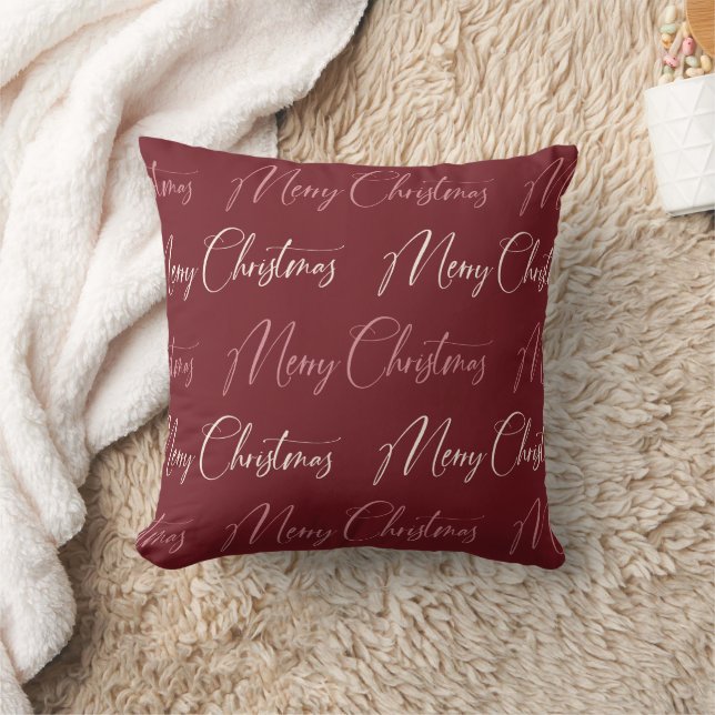 Red Pink Cream Script Pattern Merry Christmas Kussen (Deken)