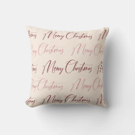 Red Pink Cream Script Pattern Merry Christmas Kussen
