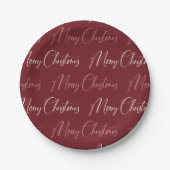 Red Pink Cream Script Pattern Merry Christmas Papieren Bordje (Voorkant)