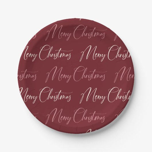 Red Pink Cream Script Pattern Merry Christmas Papieren Bordje (Voorkant)