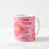 Red Pink Curve Wavy Squiggle Abstract Monogrammed Koffiemok (Voorkant rechts)