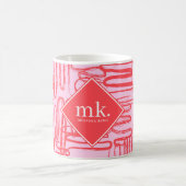 Red Pink Curve Wavy Squiggle Abstract Monogrammed Koffiemok (Center)