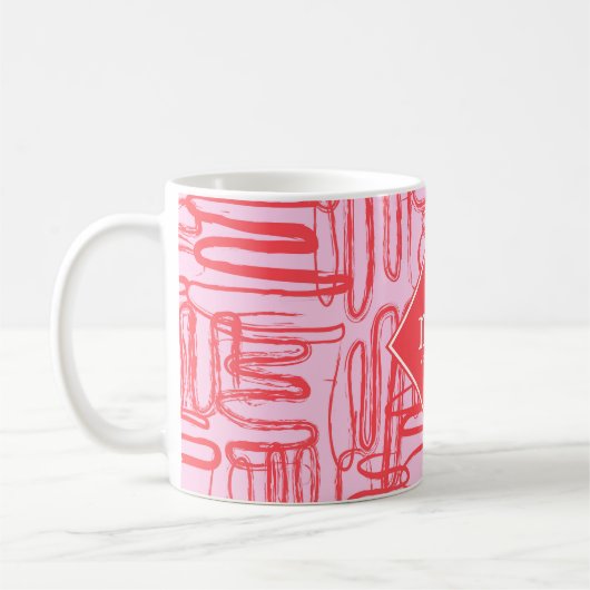 Red Pink Curve Wavy Squiggle Abstract Monogrammed Koffiemok (Links)