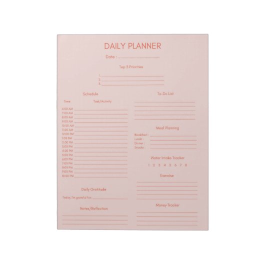 Red Pink Daily Planner & Tracker Notitieblok (Linkerzijde)