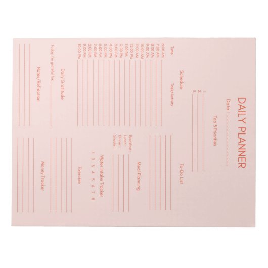 Red Pink Daily Planner & Tracker Notitieblok (Voorkant)
