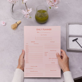 Red Pink Daily Planner & Tracker Notitieblok