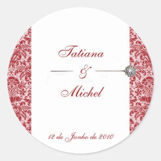 Red & Pink Damask Ronde Sticker