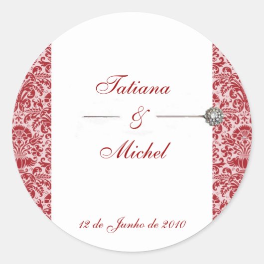 Red & Pink Damask Ronde Sticker (Voorkant)