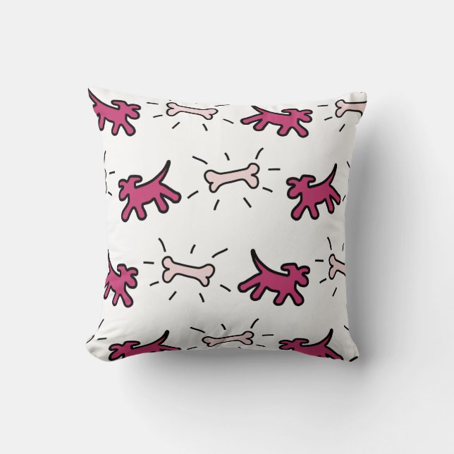 Red Pink Dog en Bone Graffiti Style Pillow 1 Kussen (Voorkant)