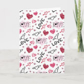 Red Pink Doodle Hearts Pattern Valentine's Day Kaart (Voorkant)