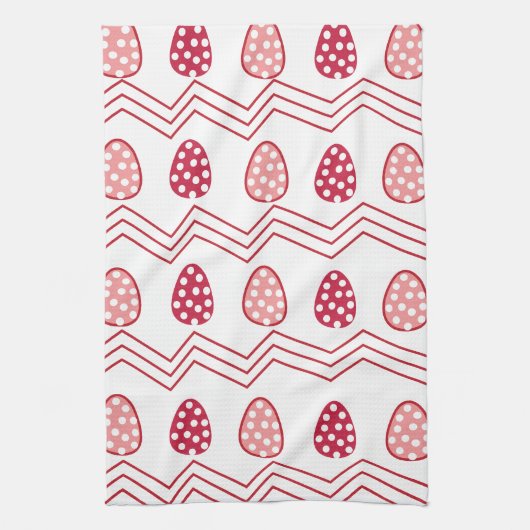 Red Pink Easter Eggs Easter Pattern Theedoek (Verticaal)
