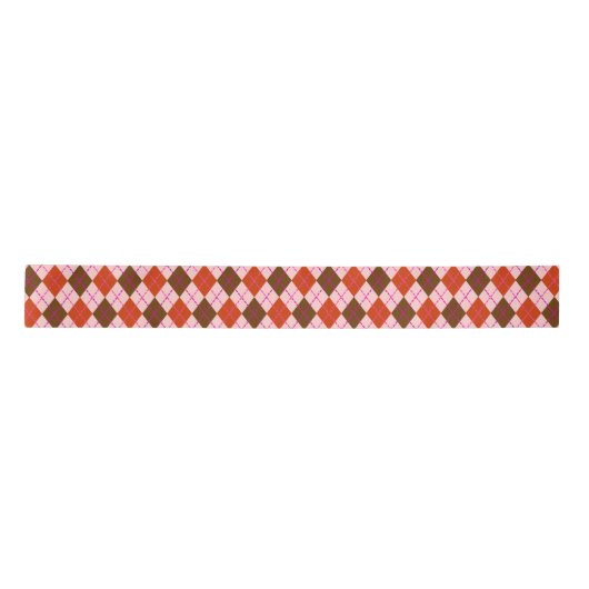 Red Pink en Brown Argyle Pattern Satijnen Lint (Voorkant)