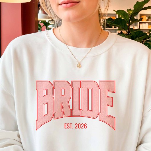 Red + Pink Faux Glitter BRIDE Varsity Letter Trui