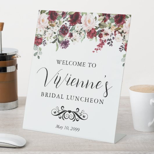 Red Pink Floral Bridal Luncheon Welkom Reclamebord Met Voetstuk (Insitu)