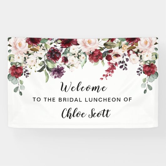 Red Pink Floral Bridal Luncheon Welkomstbanner Spandoek (Horizontaal)