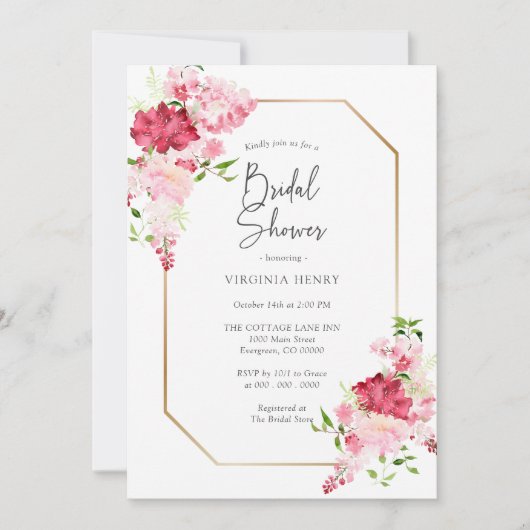 Red Pink Floral Bridal Shower Kaart (Voorkant)