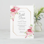 Red Pink Floral Bridal Shower Kaart (Staand voorkant)