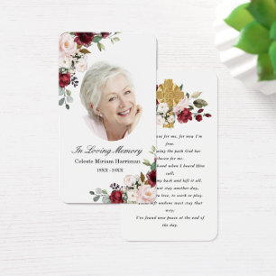 Red Pink Floral Cross Foto Funeral Prayer Kaart