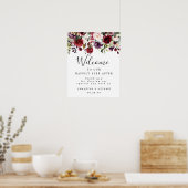 Red Pink Floral Elegant Wedding Welcome Sign Poster (Keuken)