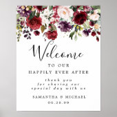 Red Pink Floral Elegant Wedding Welcome Sign Poster (Voorkant)