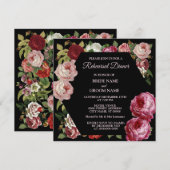Red Pink Floral Greenery Black Rehearsal Dinner Kaart (Voorkant / Achterkant)