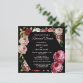 Red Pink Floral Greenery Black Rehearsal Dinner Kaart (Staand voorkant)