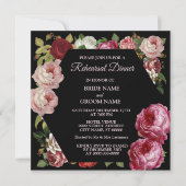 Red Pink Floral Greenery Black Rehearsal Dinner Kaart (Voorkant)