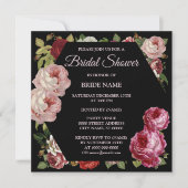 Red Pink Floral Greenery Black Vrijgezellenfeest P Kaart (Voorkant)