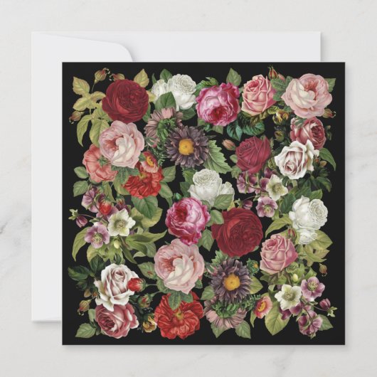 Red Pink Floral Greenery Rustic Black Wedding Kaart (Achterkant)