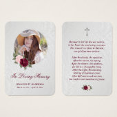 Red Pink Floral Memorial Funeral Prayer Kaart (Voorkant /achterkant)