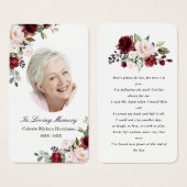 Red Pink Floral Photo Funeral Prayer Card Visitekaartje (Voorkant /achterkant)