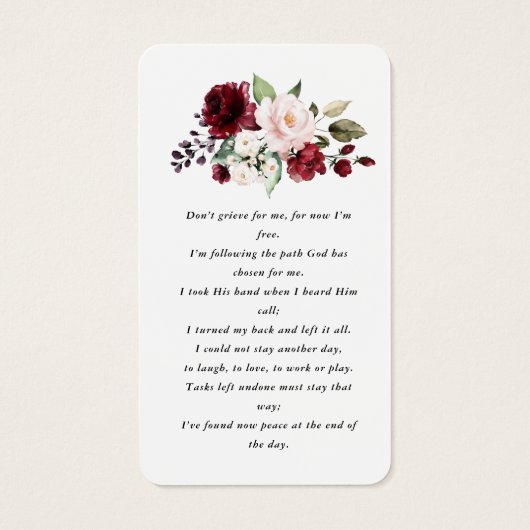 Red Pink Floral Photo Funeral Prayer Card Visitekaartje (Achterkant)