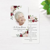 Red Pink Floral Photo Funeral Prayer Card Visitekaartje (Bureau)