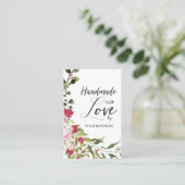 Red & Pink Floral Wreath Handmade with Love Quote Visitekaartje (Staand voorkant)