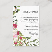 Red & Pink Floral Wreath Handmade with Love Quote Visitekaartje (Achterkant)