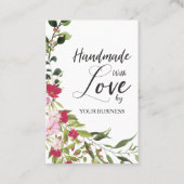 Red & Pink Floral Wreath Handmade with Love Quote Visitekaartje (Voorkant)