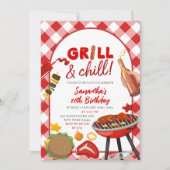 Red Pink Gingham Birthday BBQ invitation Kaart (Voorkant)
