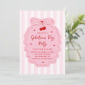 Red Pink Girly Coquette Bow Galentine's Day Party Kaart (Staand voorkant)