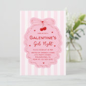 Red Pink Girly Coquette Bow Galentines Girls Night Kaart (Staand voorkant)