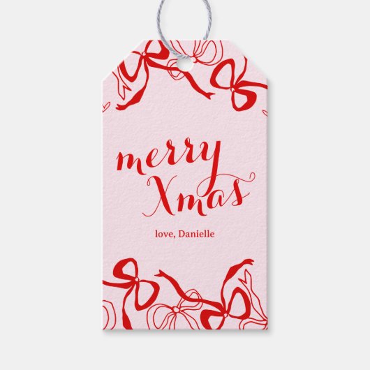 Red Pink Girly Coquette Christmas Cadeaulabel (Voorkant)